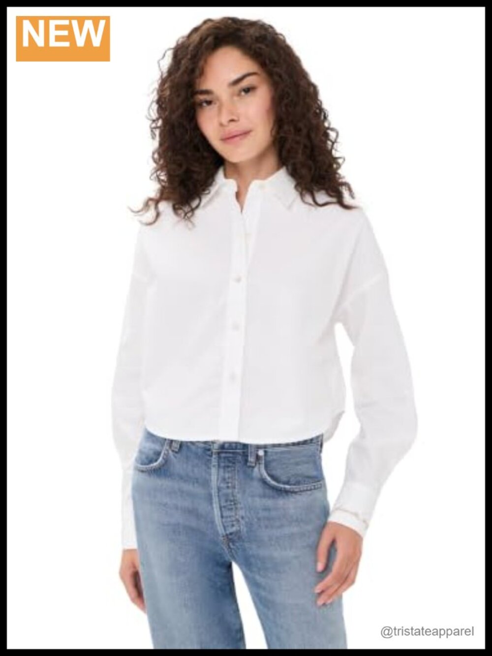 Women's Crop Button Down Shirt 100% Cotton Poplin Long Sleeve